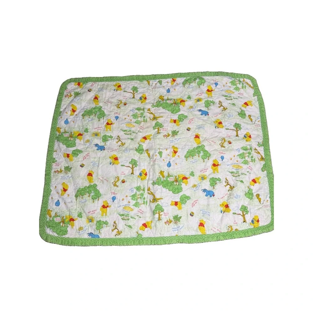 Sears Winnie the Pooh 100 Acre Woods Quilted Baby Crib Blanket Ruffled VTG 1980s
